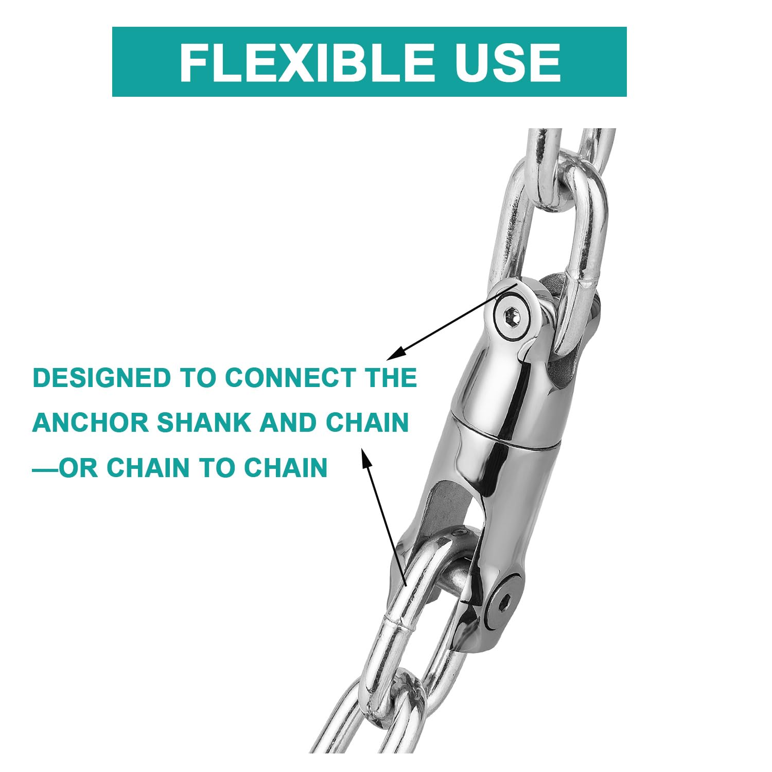 316 Stainless Steel Boat Anchor Chain Swivel Connector, 1/4 Inch–5/16 Inch Marine Anchor Swivel, 360-Degree Rotation, Heavy-Duty Anchor Chain Connector with Allen Wrench - Image 6