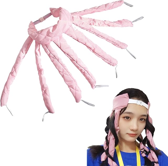 Heatless Curling Rod Headband Squid Hair Rollers Tools for Long Hair, Can Sleep In Soft Sponge Foam Curling Ribbon Overnight Wavy Curler, DIY Curling Iron Hairdressing Tool Kit (Pink)