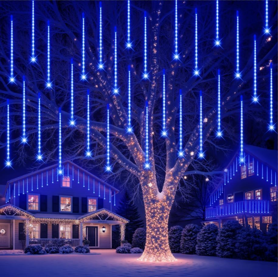 PEMOTech Lumières Pluie Météore 48 Tubes 1152 DEL, Extérieures Bleues Décoration