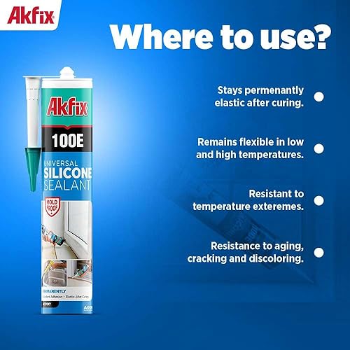Miniatura 5 de Akfix 100E RTV Masilla de Silicona Gris (2x10.1 fl.oz.) - Sellador de Silicona 100% Impermeable para Cocina y Baño, Ducha, Bañera, Inodoro