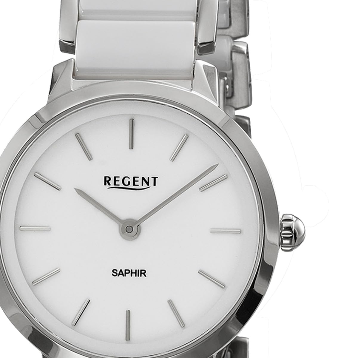 REGENT F-1625 Orologio da donna in acciaio inox argento cinturino in ceramica bianco vetro zaffiro 30 mm quarzo orologio da polso donna
