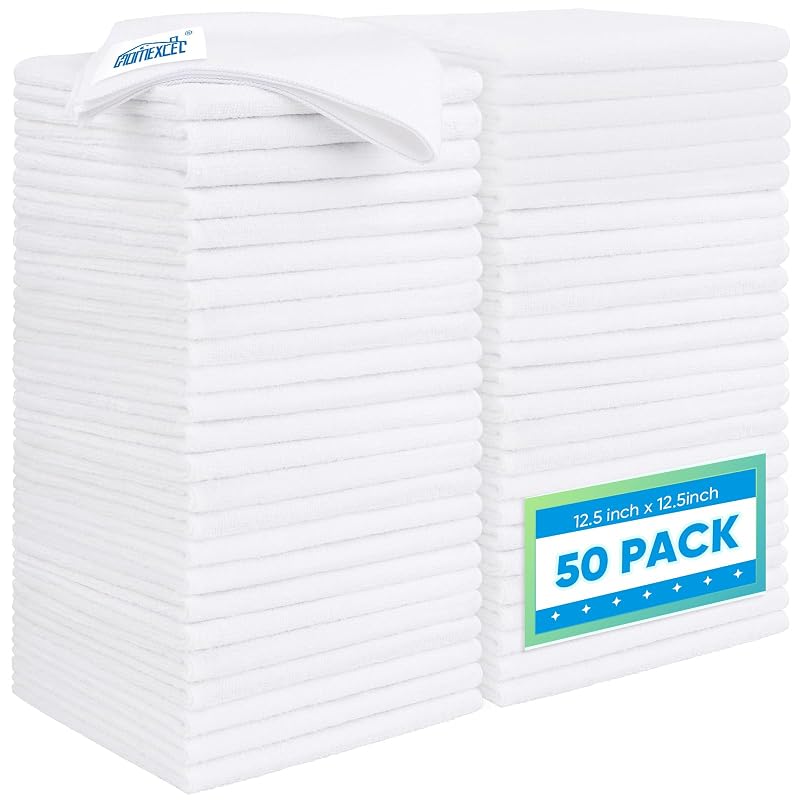 HOMEXCEL Pano de Microfibra Branco para Limpeza Automotiva, 31,8 x 31,8 cm, Pacote com 50