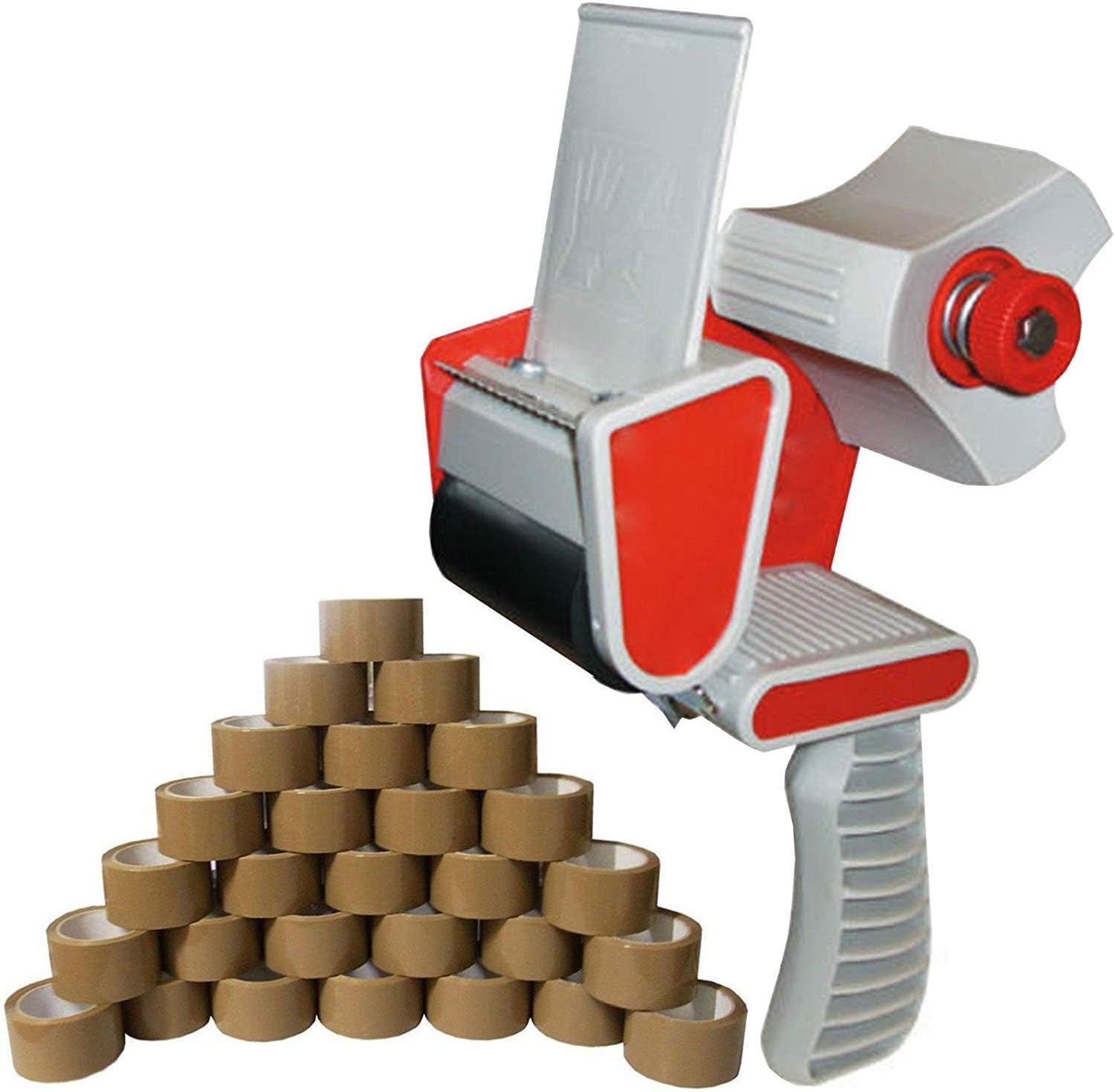 Tape Gun Dispenser + 12 Huge Rolls Of Brown Buff 48mm x 66m Parcel Packing Tape.