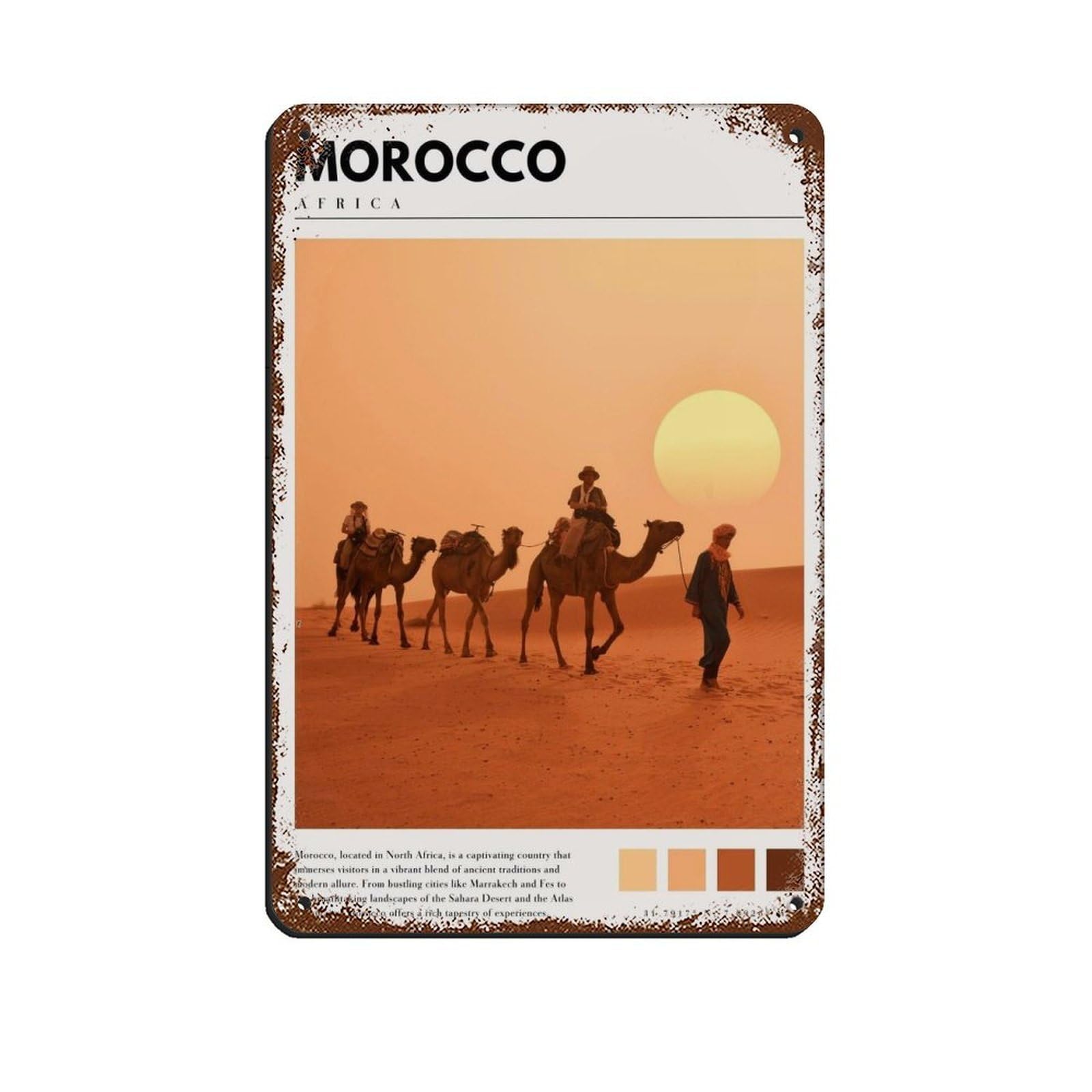 Morocco Poster Morocco Sahara Desert Tin Sign Vintage Metal Pub Club Cafe Bar Home Wall Art Decoration Poster Retro 8x12inch(20x30cm)