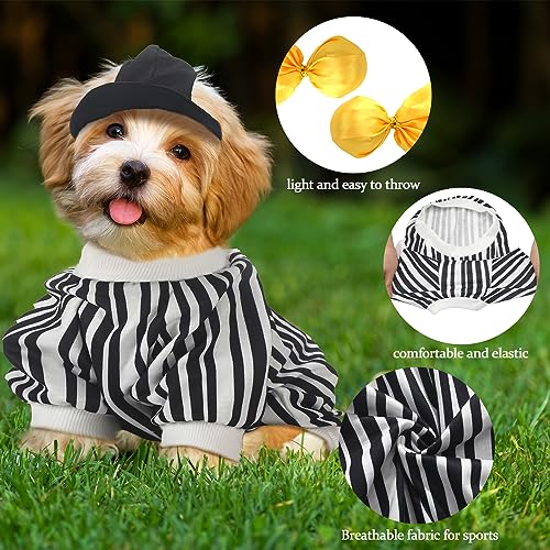 Amylove 4 Pcs Referee Dog Halloween Costume Include Black And White Striped Sleeveless T Shirts Adjustable Dog Hat With Ear Holes Yellow Penalty Flag Stainless Steel Sports Whistles With Lanyard thumb #2