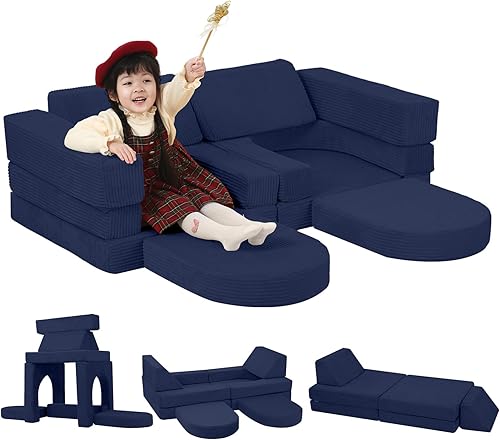 Miniatura 65 de MeMoreCool Sofá infantil para sala de juegos, sofá modular de 10 piezas, sofá convertible de pana, juego de construcción de fuerte de espuma para