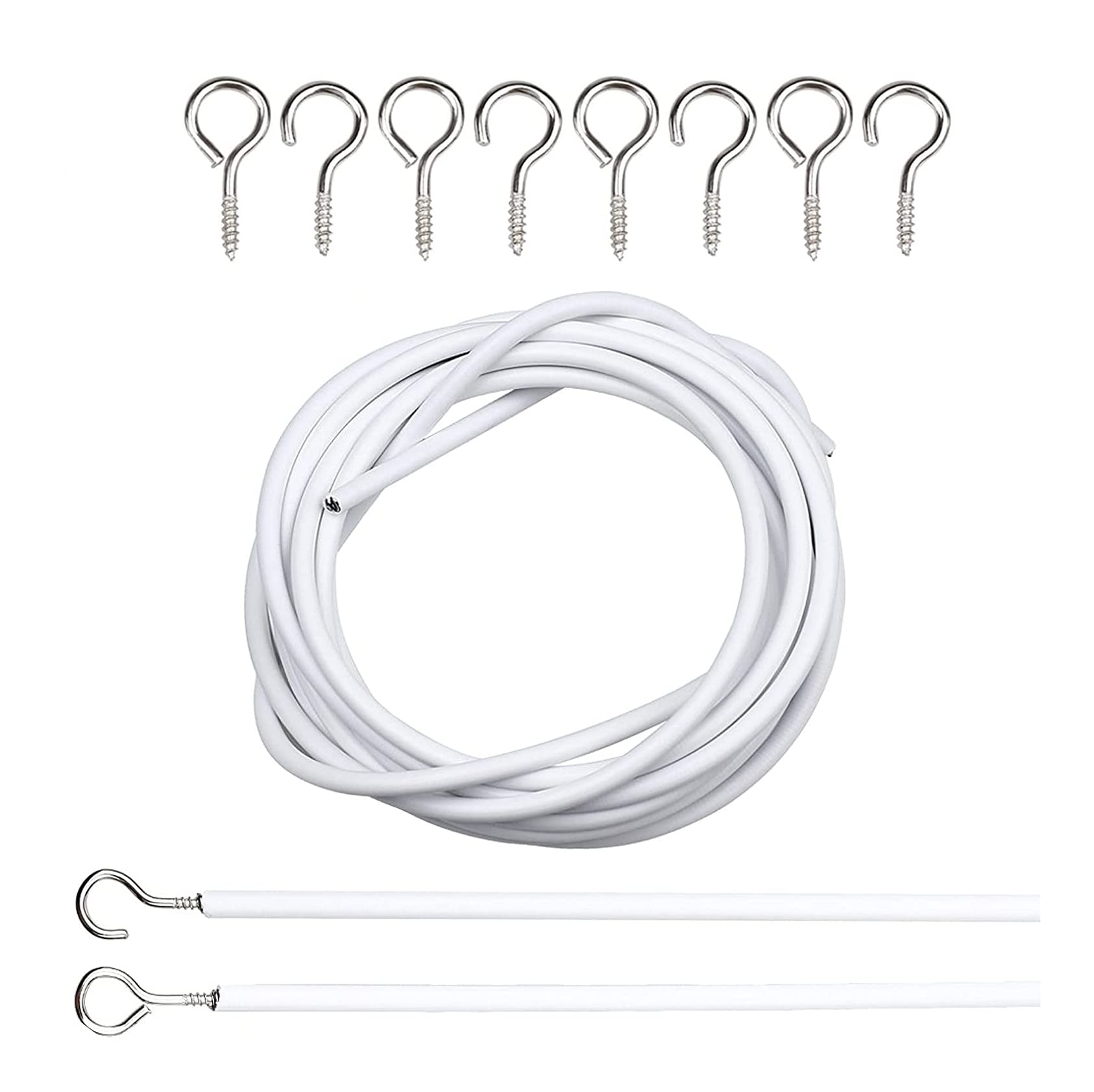 Htuk White Curtain Wire Net Curtain Wire And Hook Set Cord Cable And Eyes For Net Curtains Rail Net Curtains Tension Rod Curtain Hooks Plastic Hooks 4-Meter (4M)