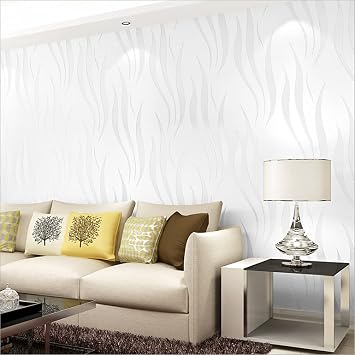 Q QIHANG 1.73 W x 32.8L Wavy Stripes Modern Minimalist European Style Bedroom TV Background Non-Woven Non-Pasted Wallpaper White
