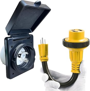 30 Amp RV Plug Power Inlet Box and 30 Amp RV Outlet to 15 Amp 110 Volt Standard Household Plug for 30 Amp RV to House Outlet 15 Amp 110/120V