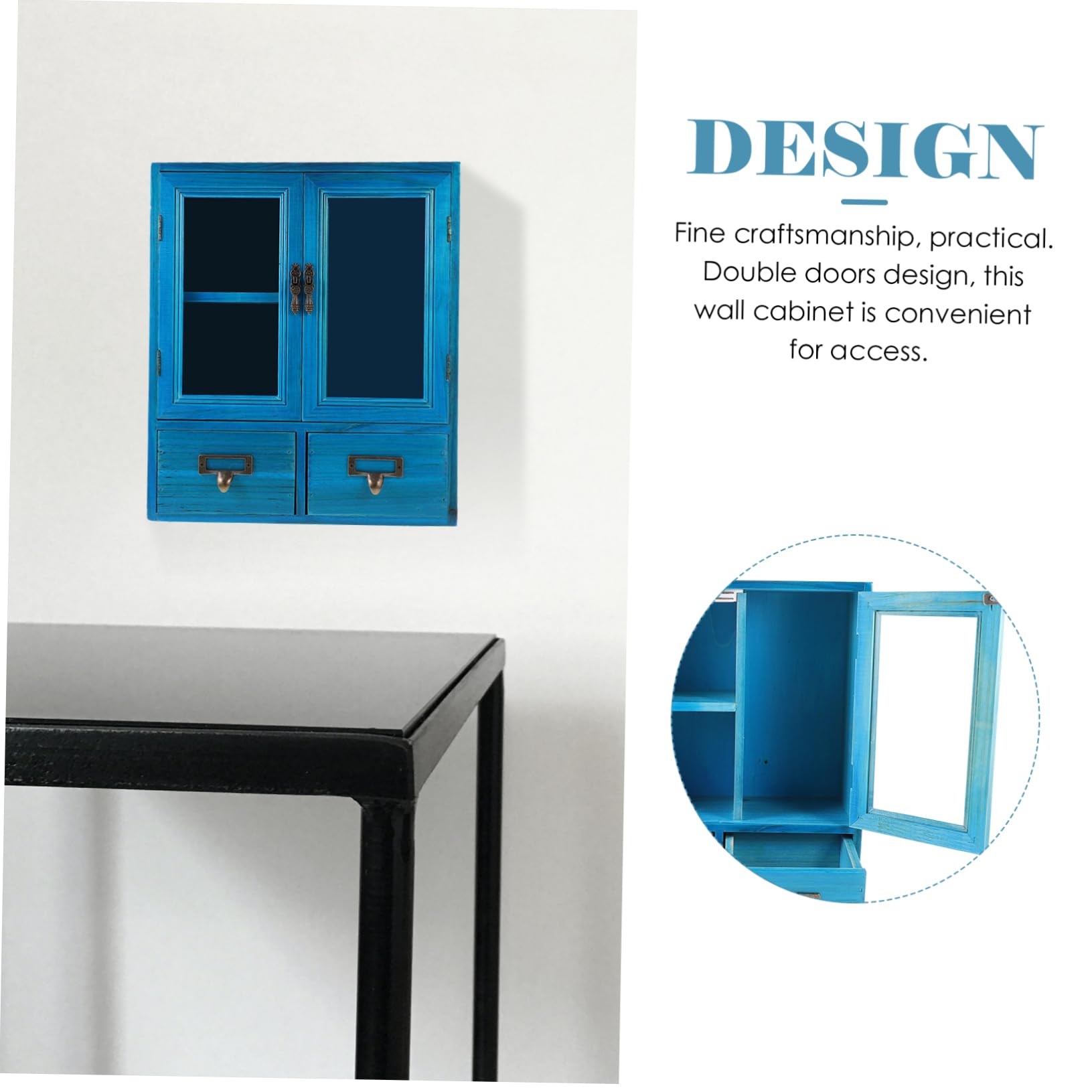 Veemoon Kleiner Hängeschrank im Vintage Stil mit Großem Fassungsvermögen Platzsparend Doppeltür Design Dekorativer Wandschrank für Wohnzimmer und Flur