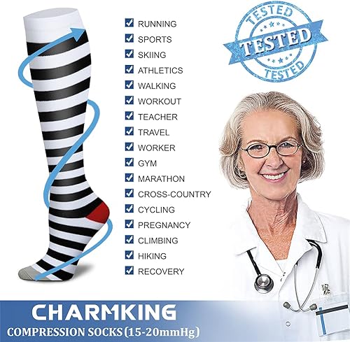 Miniatura 57 de CHARMKING Compression Socks for Women & Men Circulation (8 Pairs) 15-20 mmHg is Best Support for Athletic Running,Cycling