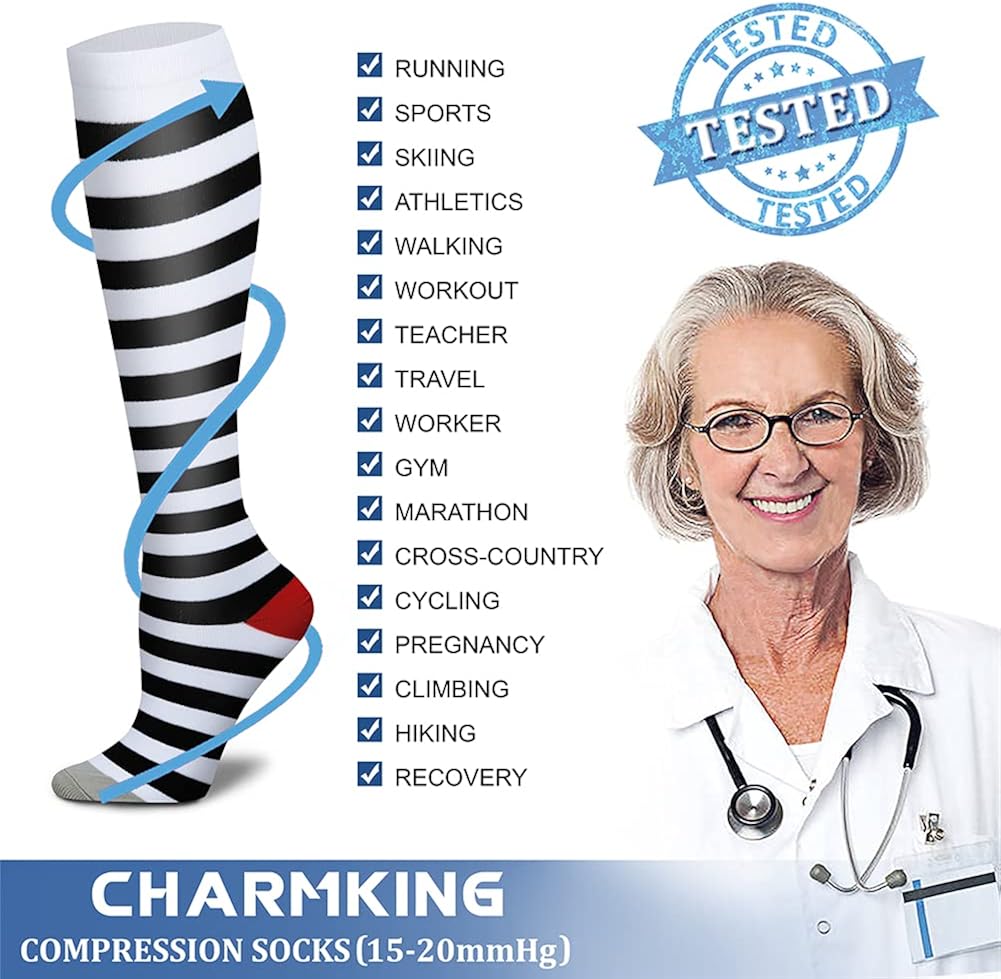 Grеаtеѕt Prоduсt CHARMKING Compression Socks for Women & Men Circulation (8 Pairs)15-20 mmHg is Best Support for Athletic Running,Cycling