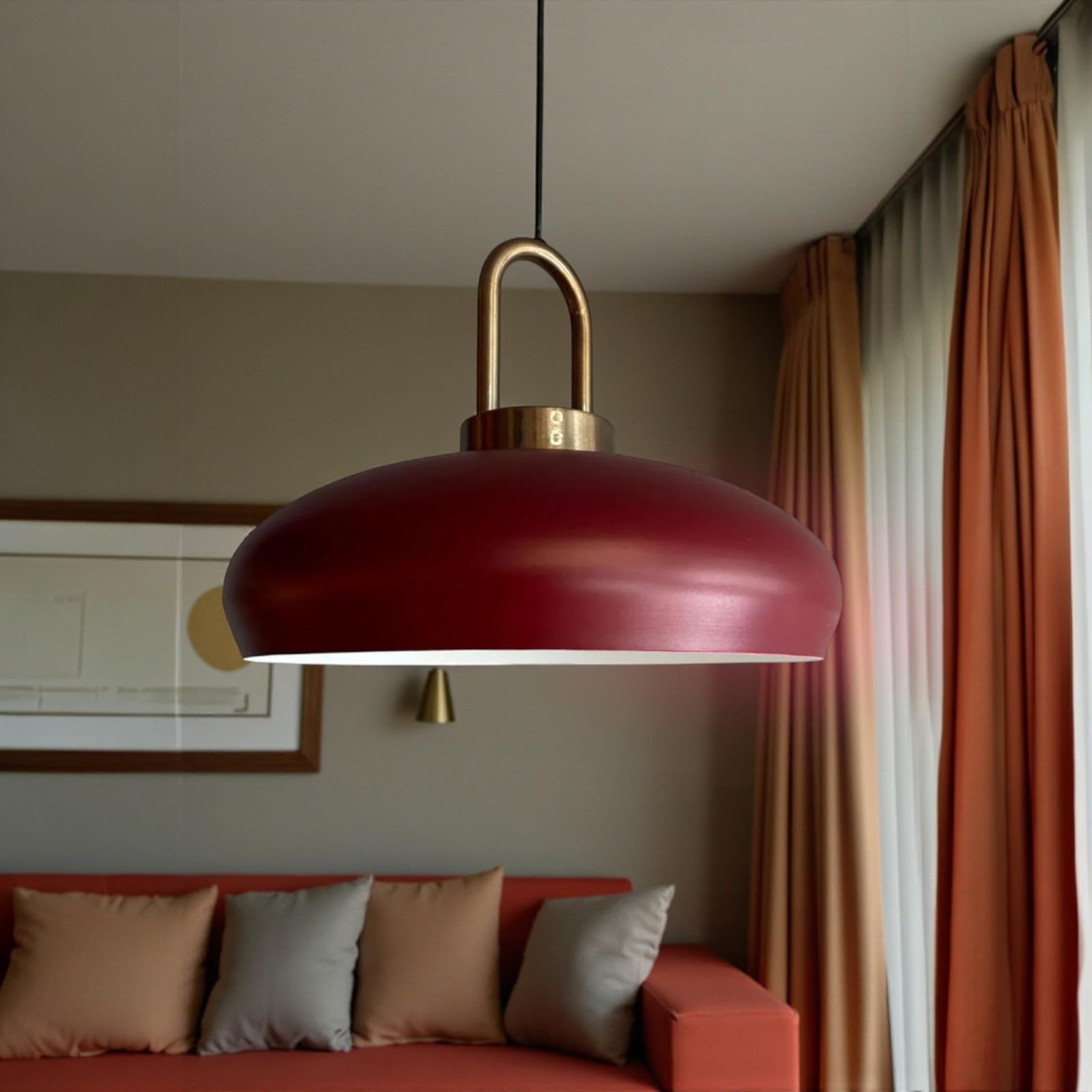 bamyum Estrela Plug in Pendant Light with UK Plug, 4.5M Cable & On/Off Switch, Metal Ø 40cm E27 Modern Lampshade, Bordeaux