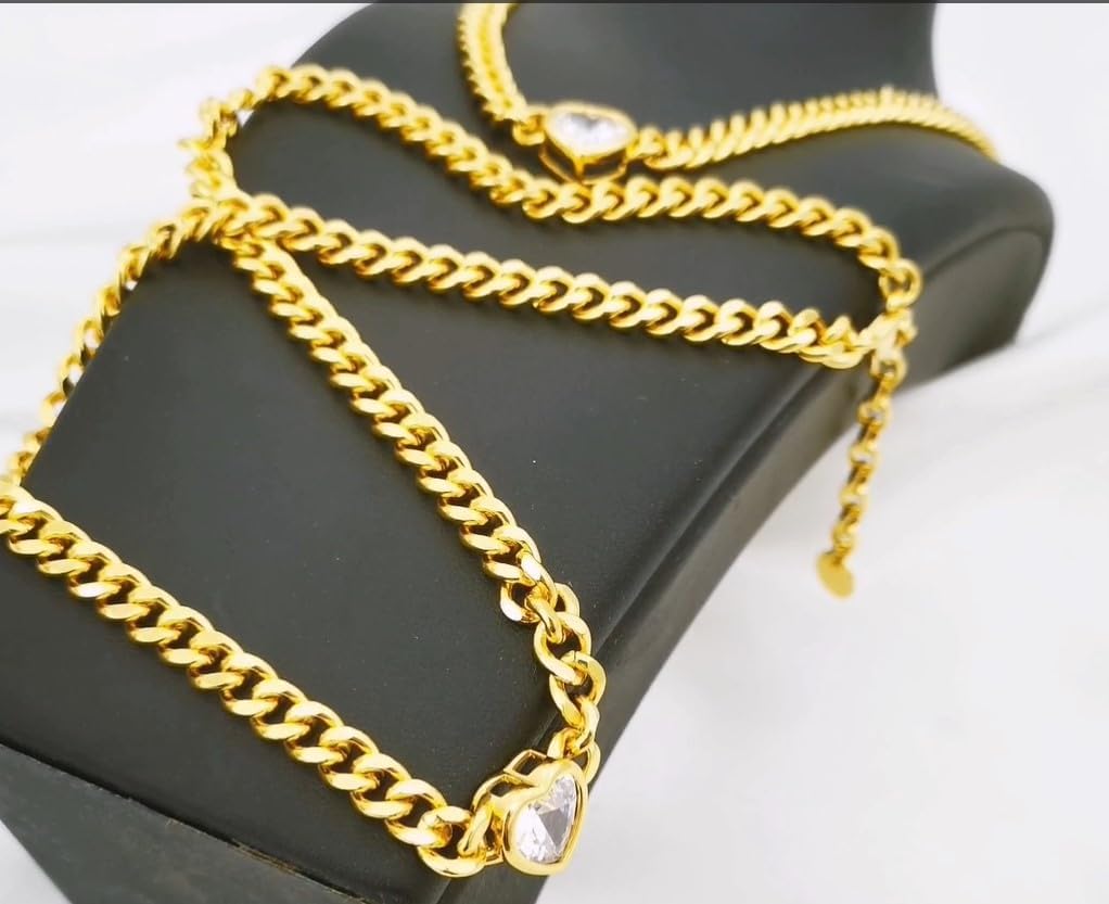 Gold Color Heart Pendant Necklaces for Women, Charm Necklace, Cuban Link Chain Necklaces, Chunky Necklace for women, Dainty Everyday Necklace, Fashion Jewelry