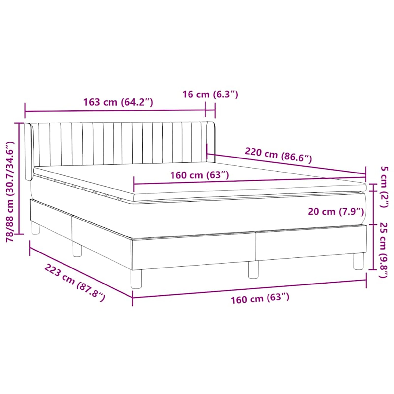 ATOMSTACK MAKER Letto a molle, 160 x 220 cm, con materasso a molle insacchettate, rivestimento in velluto verde scuro, testiera regolabile in altezza, cuscino traspirante, con rete a doghe e