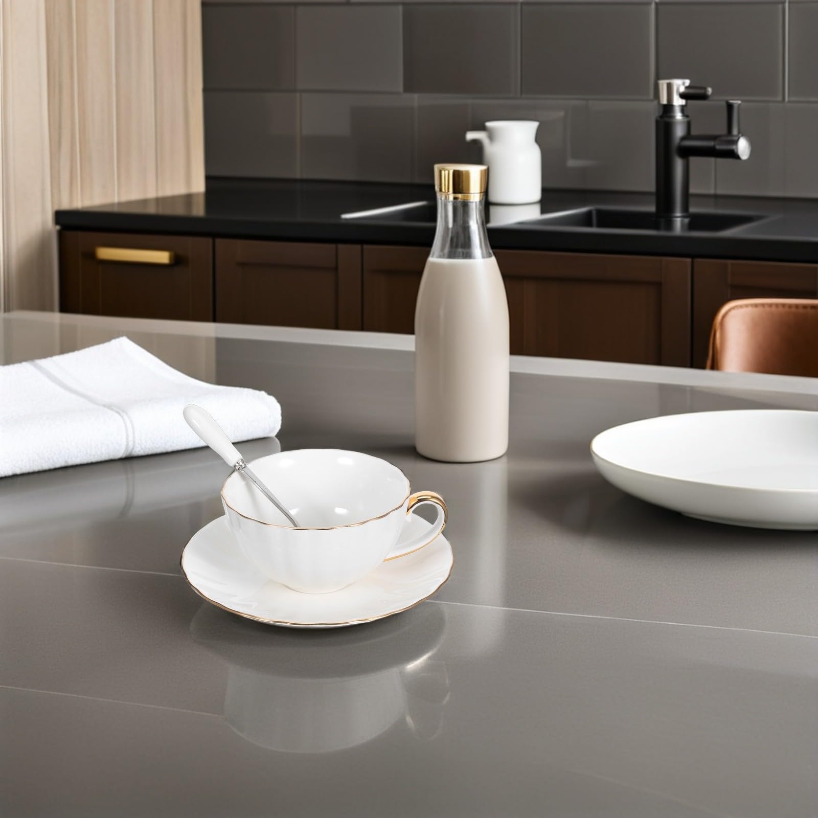 Set Tazze Da Caffè in Porcellana Ossea Bianca Con Piattino Per Espresso Cappuccino Tè Casa Bar Ristorante