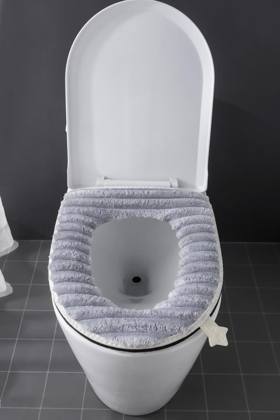 2 x dickere, weiche WC-Sitzbezüge, WC-Sitzkissenbezüge für Badezimmer, waschbar und wärmer, mit Reißverschluss und Griff, passend für die meisten Toilettendeckel (grau)