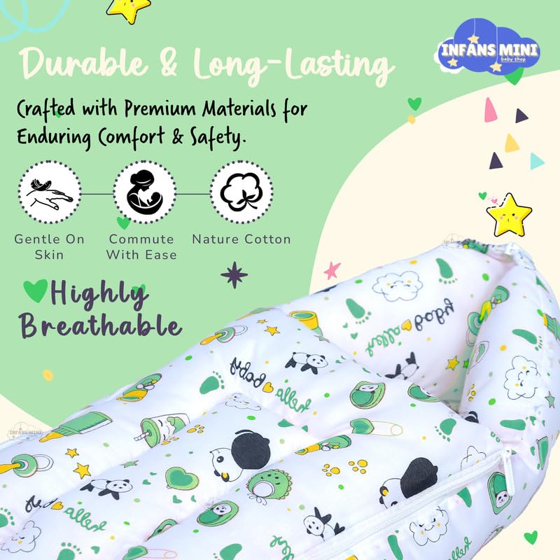 Image of Baby Bed, Sleeping Bag & Carry Nest Cotton|3 in 1 Convertible Portable Bassinet-Nest|Unisex New Born Sleeping Bed for 0-6 Months (Panda Green)