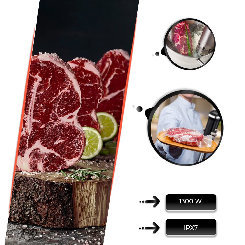 Sous Vide Garer | Präzises Garen im Vakuum | 1300 Watt | IPX7 Wasserdicht | Touch Display & Timer Funktion | Inkl. Vakuumbeutel für Profi-Gourmetergebnisse | 1300 Timer Funktion präzises Garen im Vakuum inkl Vakuumbeutel für Profi-Gourmetergebnisse Stick