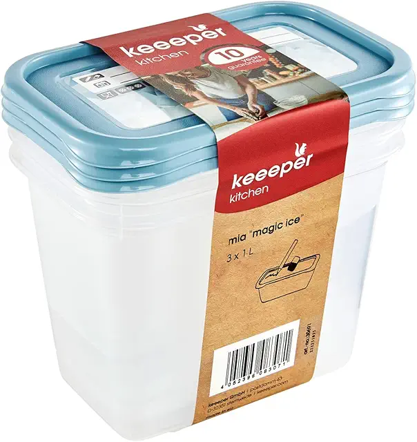 Lot de 3 Boîtes Congélation 1L avec Couvercle Réinscriptible, Nordic Blue