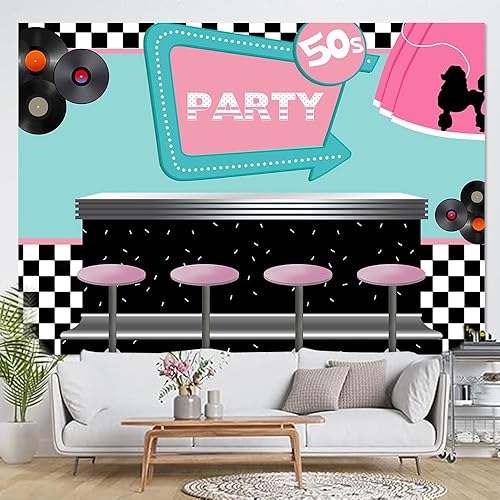 Miniatura 7 de Decoración de fiesta mecedora de 7 x 5 pies de regreso a los años 50, telón de fondo de fotografía temática de los años 50, suministros de