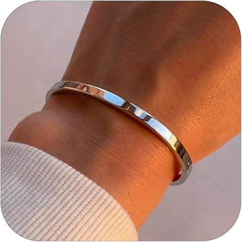 Gold/Silver/Black Bangle Bracelets for Women, 18K Gold Plated Oval Bangles Gold Bra...