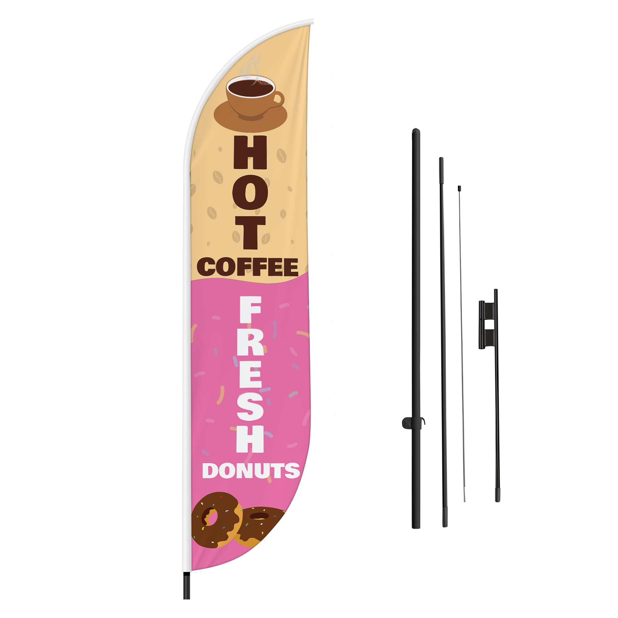 Coffee Donuts Feather Flag(11.5feetX2.5feet) by DreamController | Outdoor Business Advertising Tall Flag | Weather-Resistant Knitted Swooper Flag |
