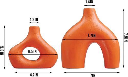 Miniatura 6 de Juego de 2 jarrones de cerámica para decoración del hogar, jarrón decorativo con agujero en el centro para hierba de las pampas, jarrón hueco