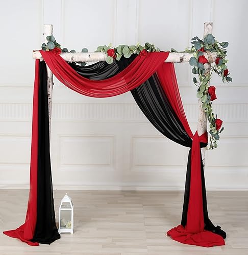 Miniatura 4 de SHERWAY 2 paneles de cortinas de gasa extralargas de 24 pies para arco de boda, telón de fondo de recepción de fiesta, decoración de ceremonia (rojo