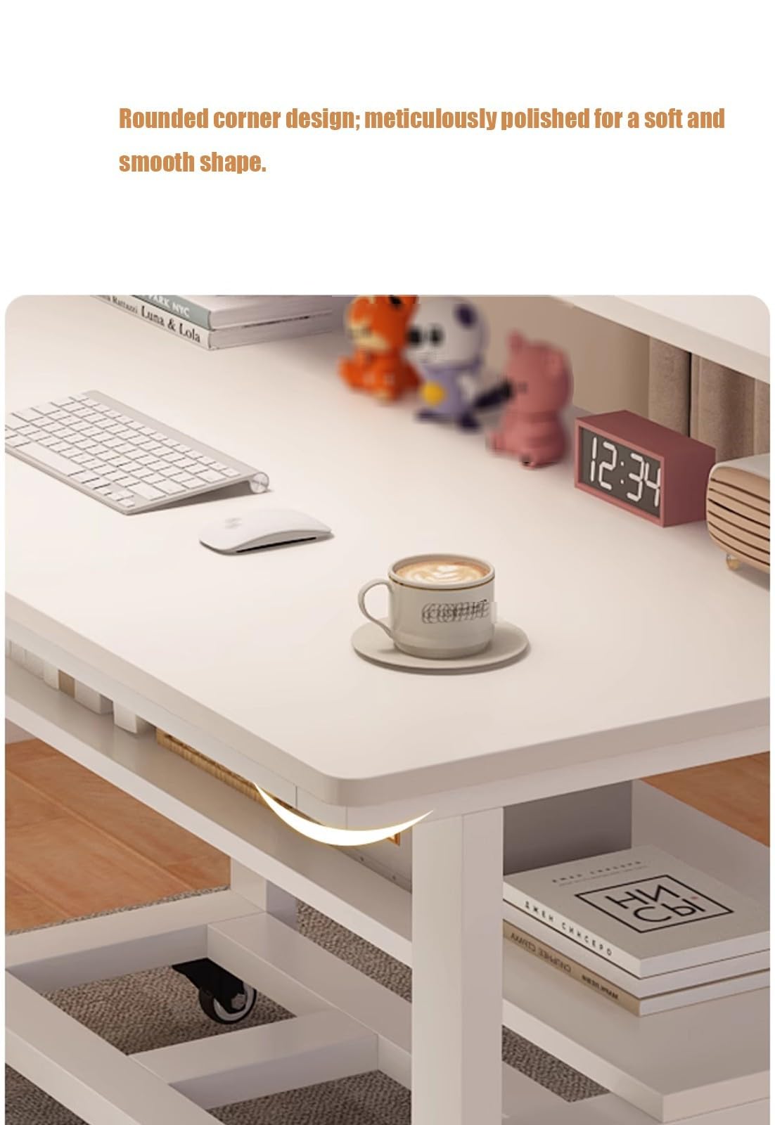 Petit Bureau et Poste de Travail Mobile à roulettes avec étagère intégrée pour Bureau, Salon, Maison, Table d'appoint compacte B, 100 cm