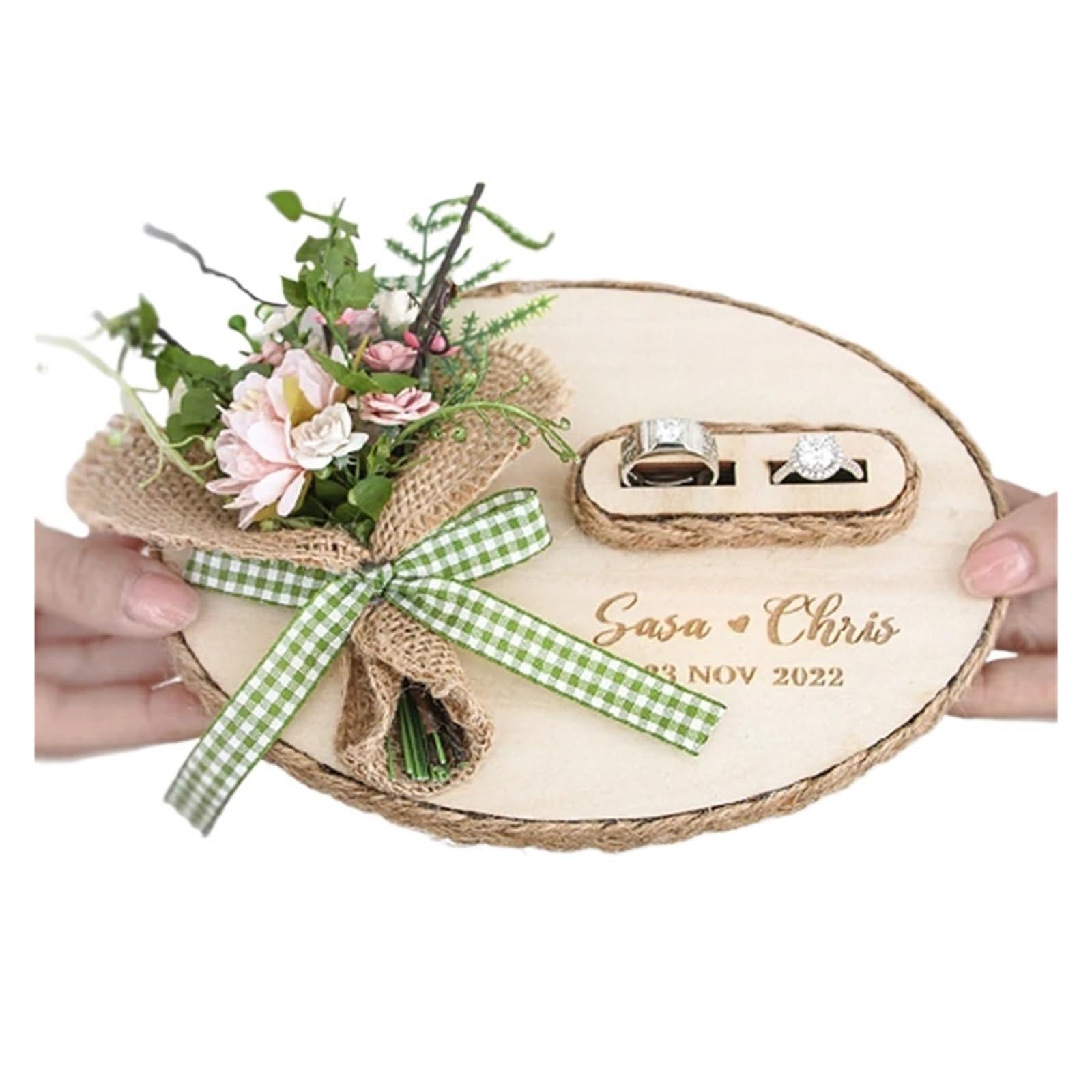 Ringkissen Holz Individuelle Verlobung mit ovalen Holzblumen