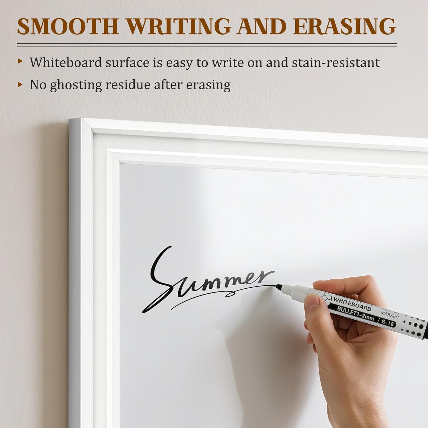 White Board for Wall, 24'' x 18'' Magnetic Dry Erase Board, Decorative Whiteboard with Plain White Wooden Frame, Hanging Writing Board for Home Office School Dorm
