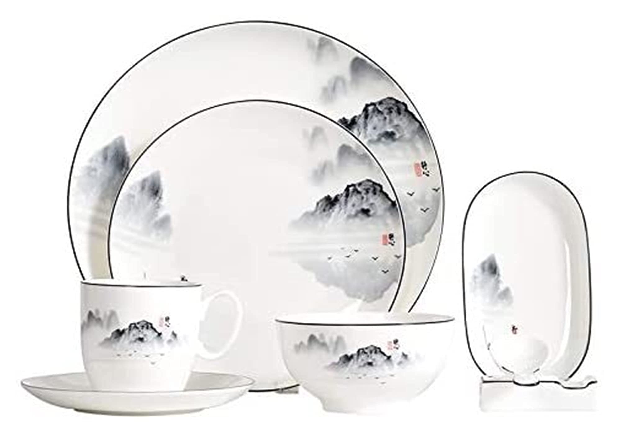 Ensembles de vaisselle Ensemble de vaisselle, ensemble de vaisselle en porcelaine chinoise, service pour 1 personne, service de dîner de cuisine, blanc(
