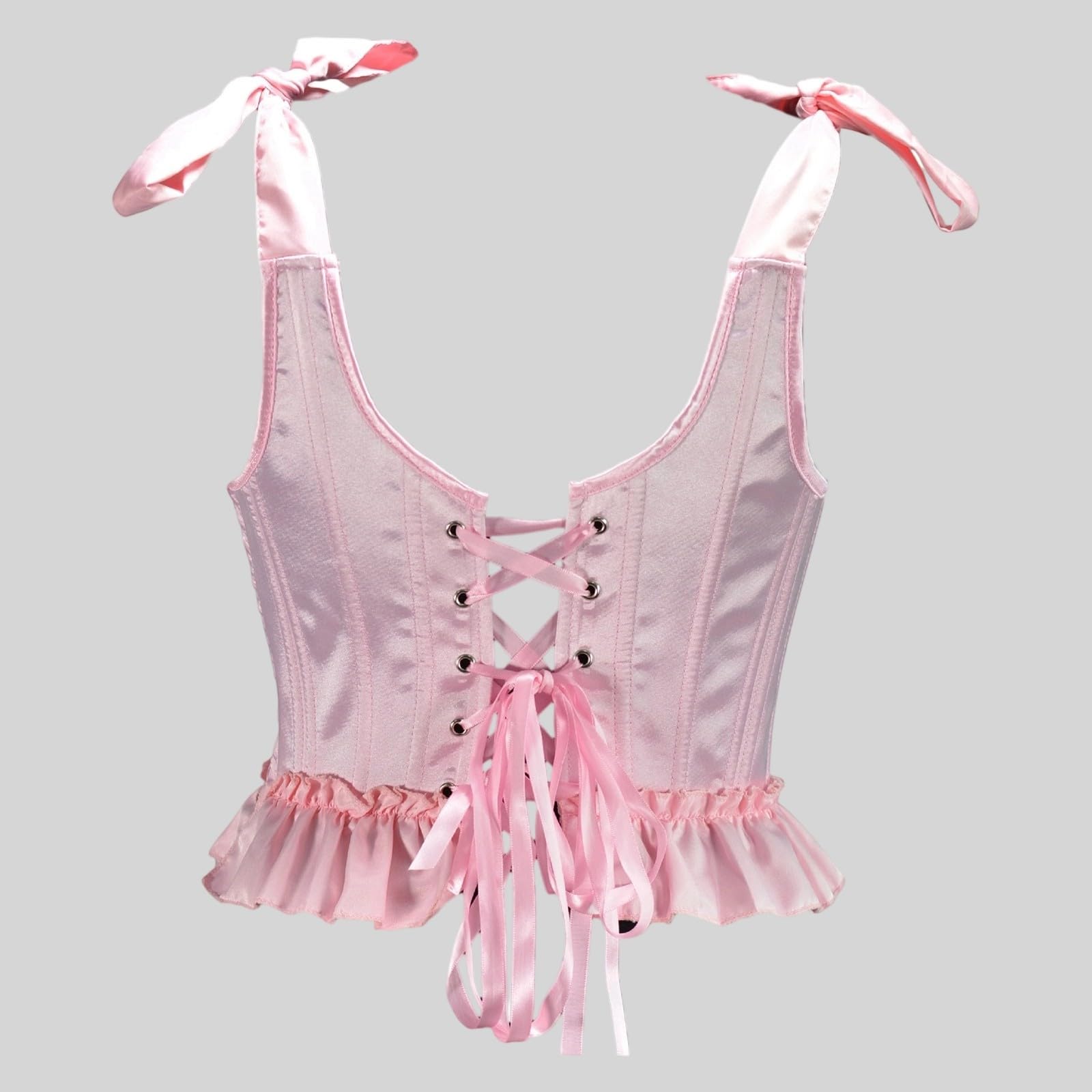 Corsetto Donna Modellante, Corpetto Top Donna Elegante | Top corsetto Cintura a spina di pesce con spalline a fiocco e orlo arricciato
