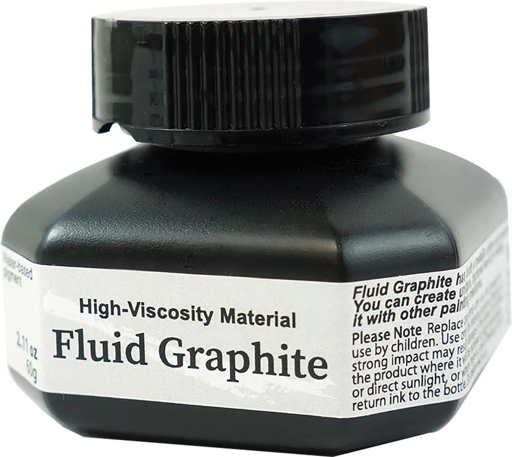 Kuretake ZIG FLUID GRAPHITE Paint 60ml METALLIC BLACK for Craft, Art, Illustration, Dip pen, Calligraphy Art, Lettering, Journaling, professional artists and amateur hobbyists, Made in Japan