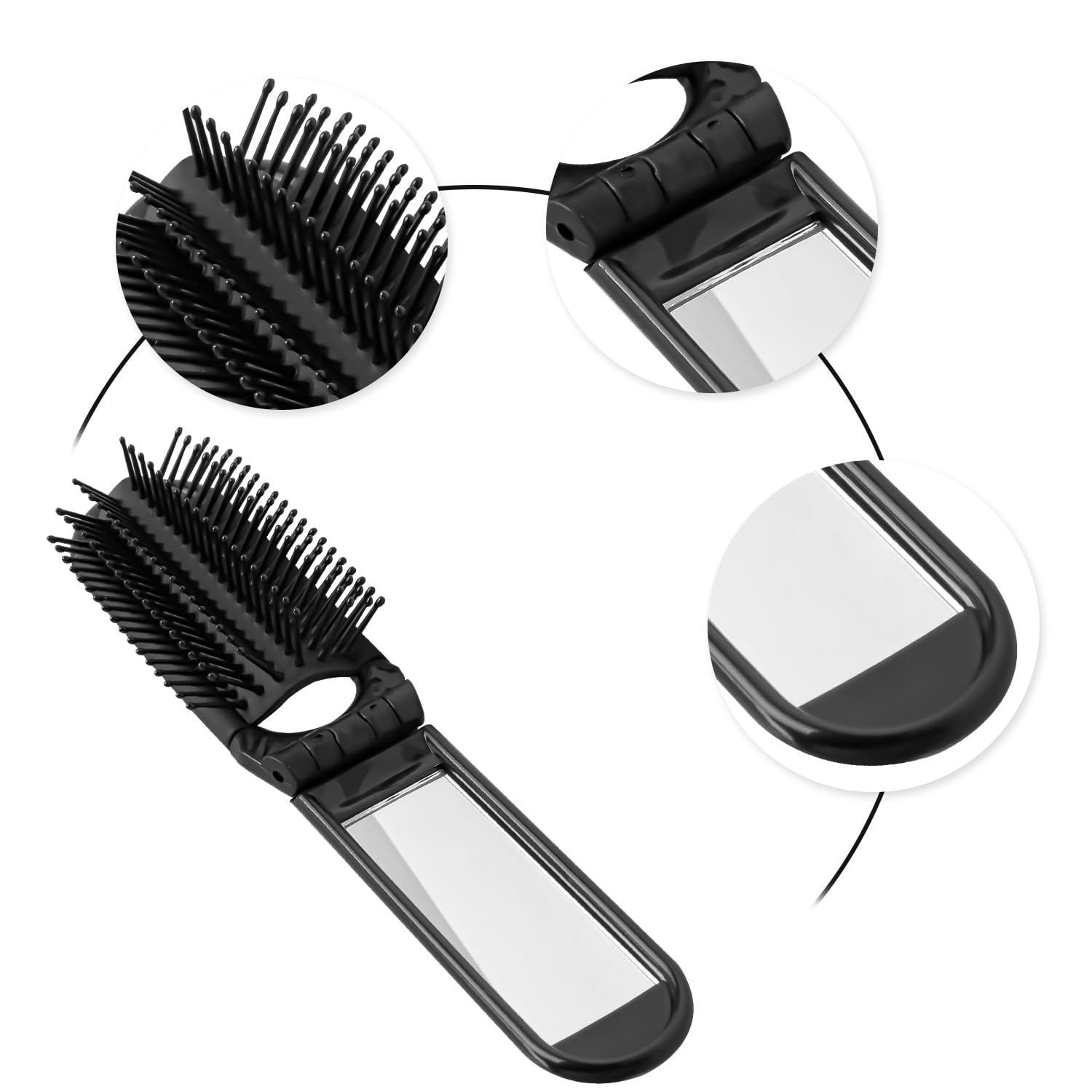 Luckious 2 PCS Travel Hair Brushes with Mirror, Folding Hair Brushes, Portable Hair Brushes, Mini Hair Brushes - Image 3