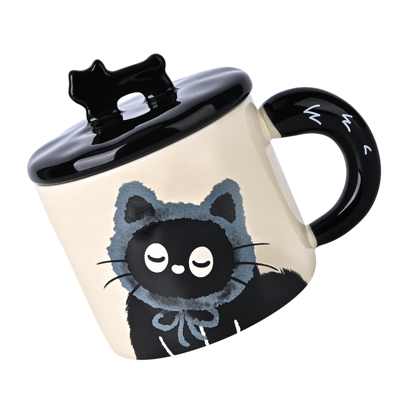 carotoe Portable 370ML Ceramic Cats Mug Personality Coffee Drinking Cup with Lid Beverage Drinkware Coffee Cup