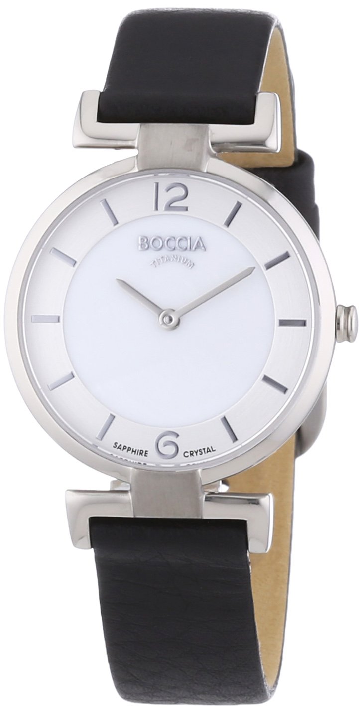 BocciaWomen's Quartz Watch with Mother of Pearl Dial Analogue Display and Black Leather Strap B3238-01