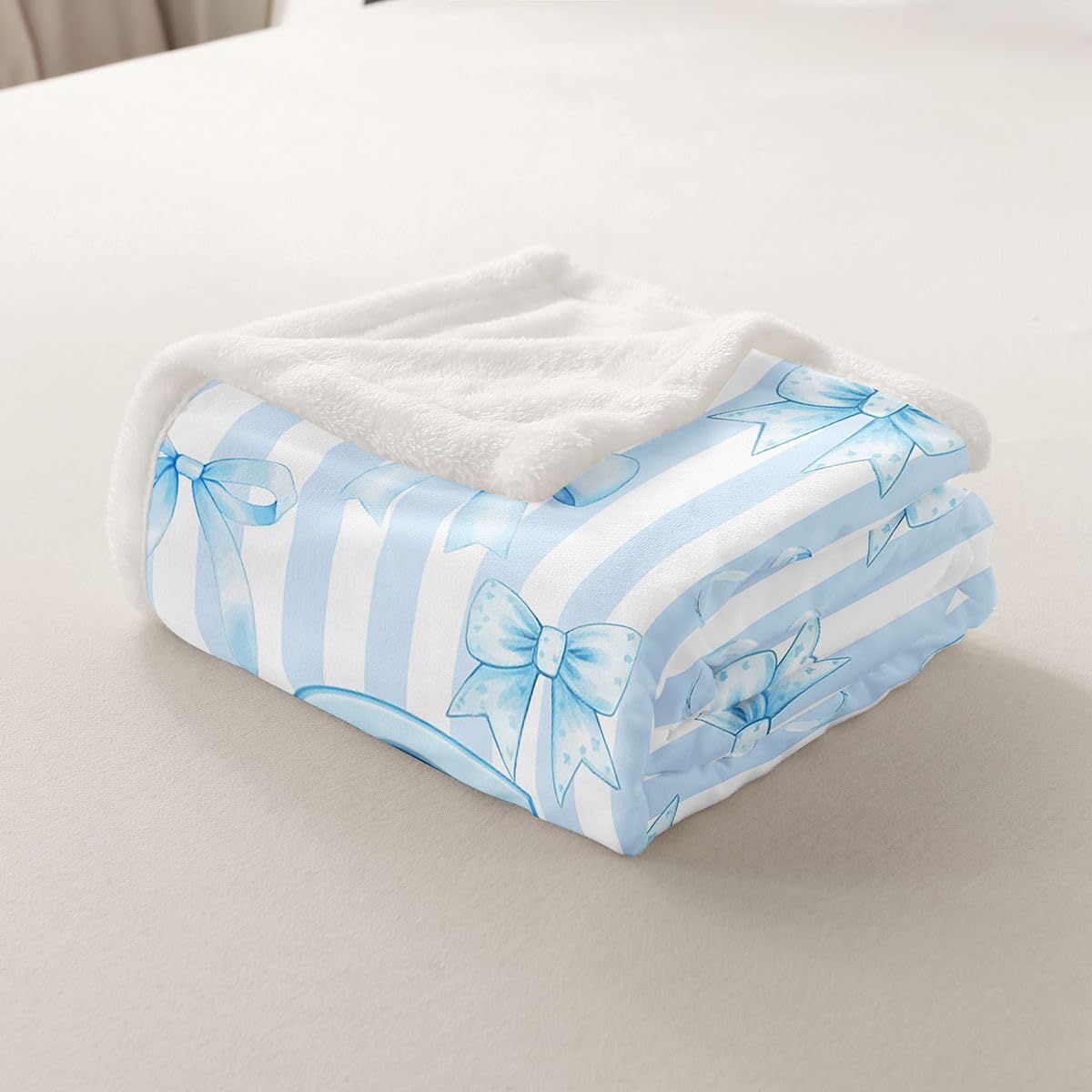 Homewish Niebieski inicjał litera G w paski alfabet kokarda szerpa koc księżniczka puszysty pluszowy narzuta kokarda marzycielski kawaii polarowy koc - dekoracja na łóżko kanapę królowa 229