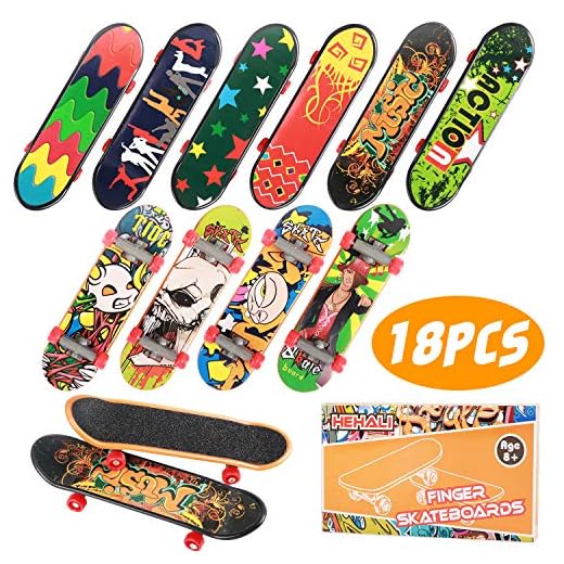 HEHALI 18pcs Finger Skateboards for Kids Mini Fingerboards Finger Toys Hand Skateboard Party Favors, Birthday Creative Gifts (12 Normal + 6 Matte)
