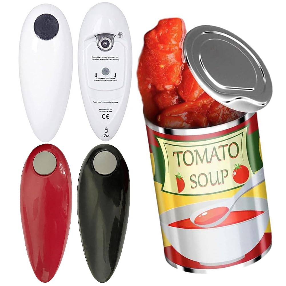 Apriscatole Elettrico a Mani libere for barattoli con Bordo Liscio, a Batteria, for Tutti i Tipi di(White)