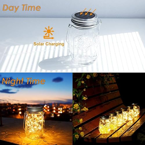 Miniatura 6 de Paquete de 4 luces solares para tarros de hadas, 30 luces LED para decoración de tarros de masón, luces de luciérnaga, para exteriores, patio,