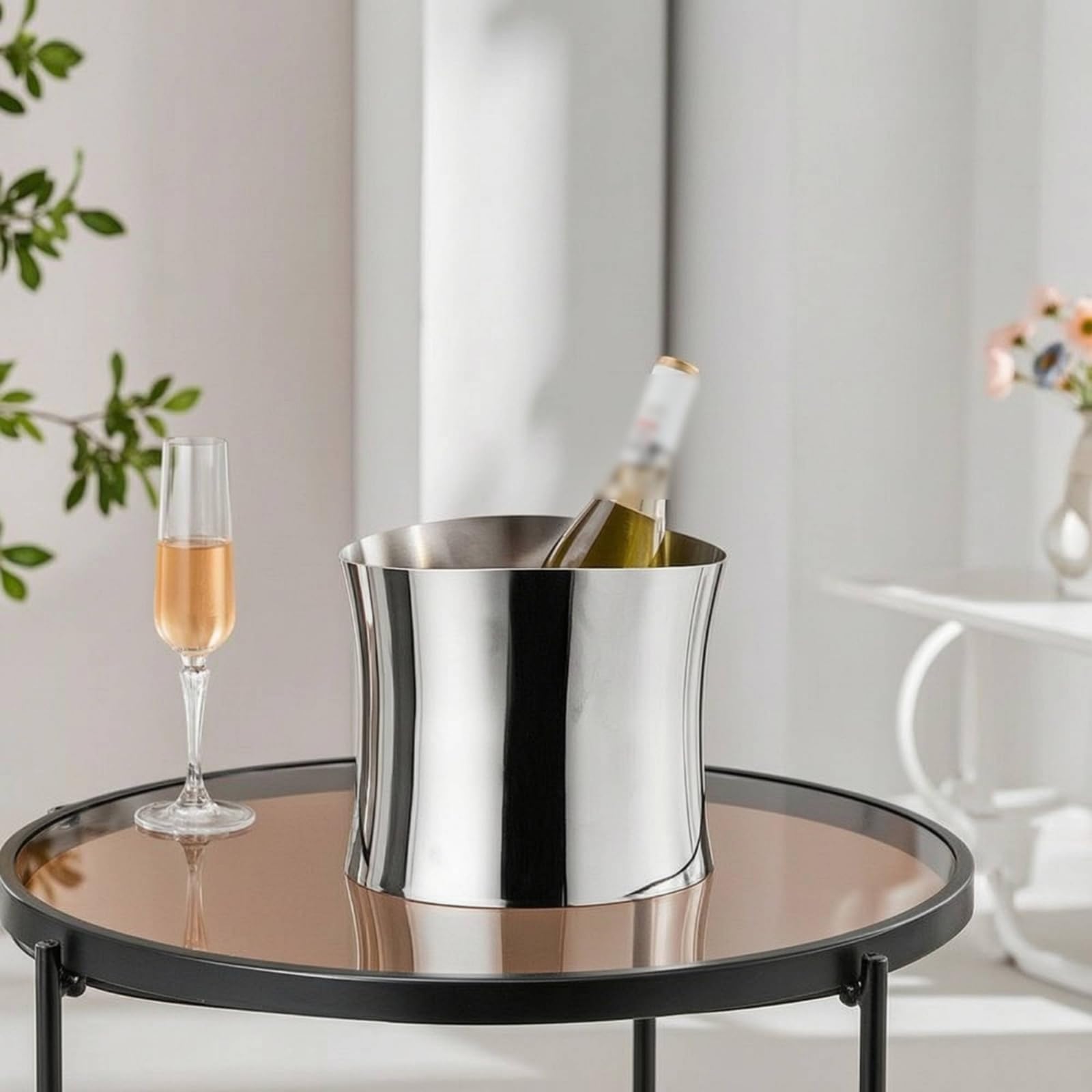 Gralara Weinkühl Edelstahl Sektkühl Doppelwandig, Ovaler Champagnerkühler, Europäischer Stil, Leichter Luxus Retro