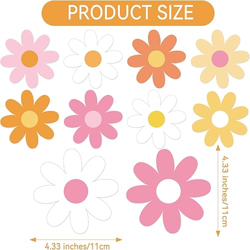 Miniatura 2 de 60 piezas de recortes de flores de margarita, tablón de anuncios hippie retro, recortes de pared groovy recortes, decoración de aula, suministros de
