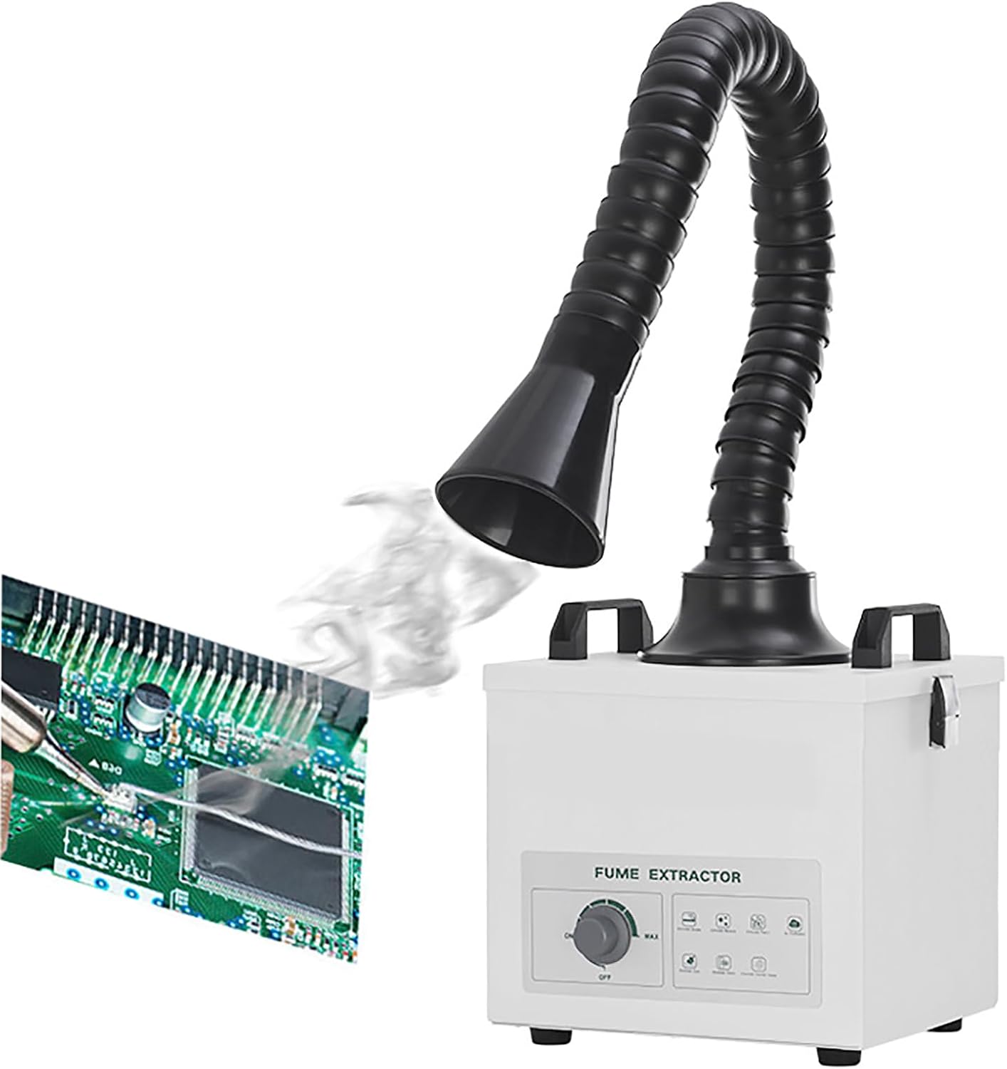 Desktop Welding Smoke Extractor, Solder Fume Absorber with 3-Layer Filter Element, Wind Flow 200m³/h and 360° Adjustable Smoke Tube, Brushless Motor Low Noise, for DIY Welding, Soldering
