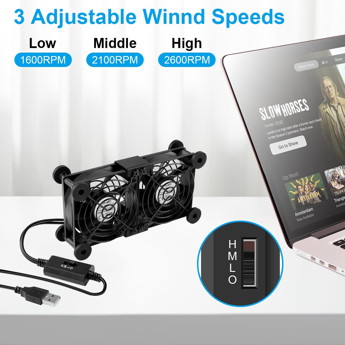 ELZO USB Ventole PC 2 in 1 Ventola 80 mm, Portatile Ventilatore per Computer con 3 velocità Regolabili,Ventola di Raffreddamento Elettronica per Laptop/TV Box/Armadio AV/PS4/Router