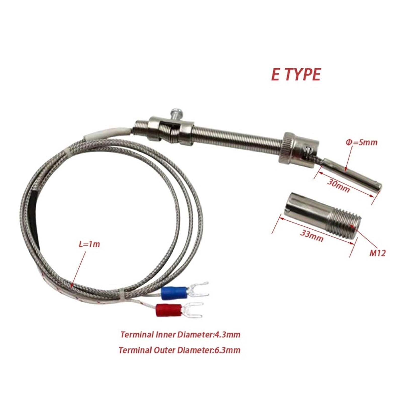 K Typ E mit Druckfeder, Temperatursensor for Thermostat 0 bis 400 Grad(E Type Wire 1m)