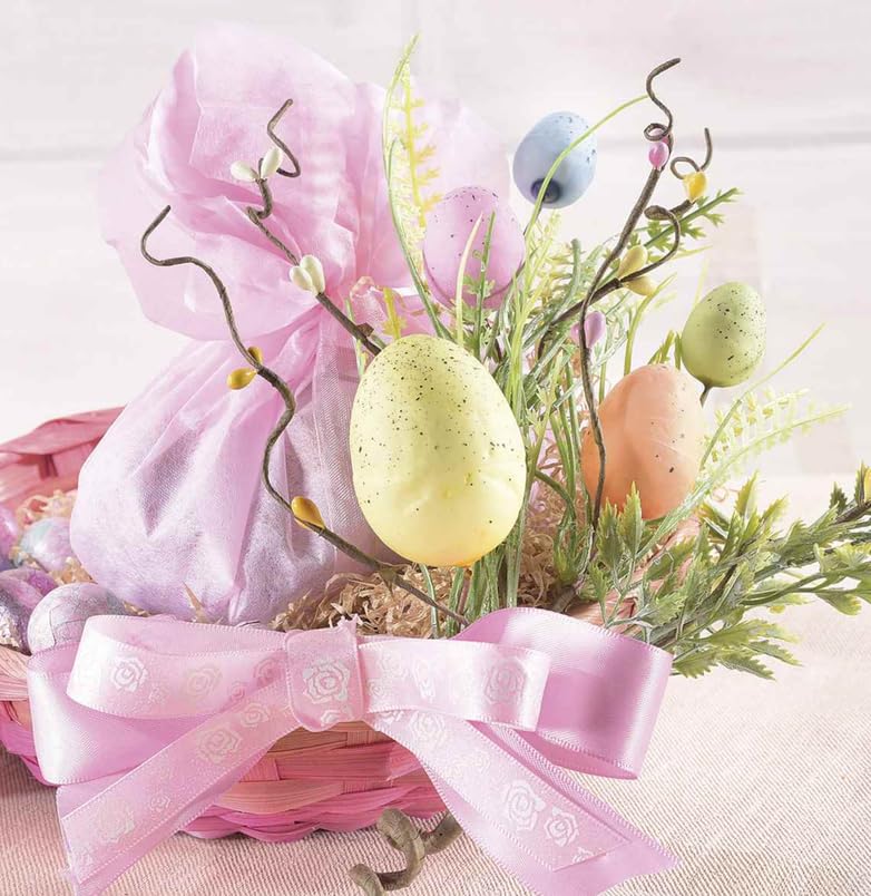 Gruppo Maruccia - Rametti Pasquali con Foglie e Uova - Fiori Artificiali per Composizioni, Decorazioni e Ghirlande Fai da Te - 10 Pezzi