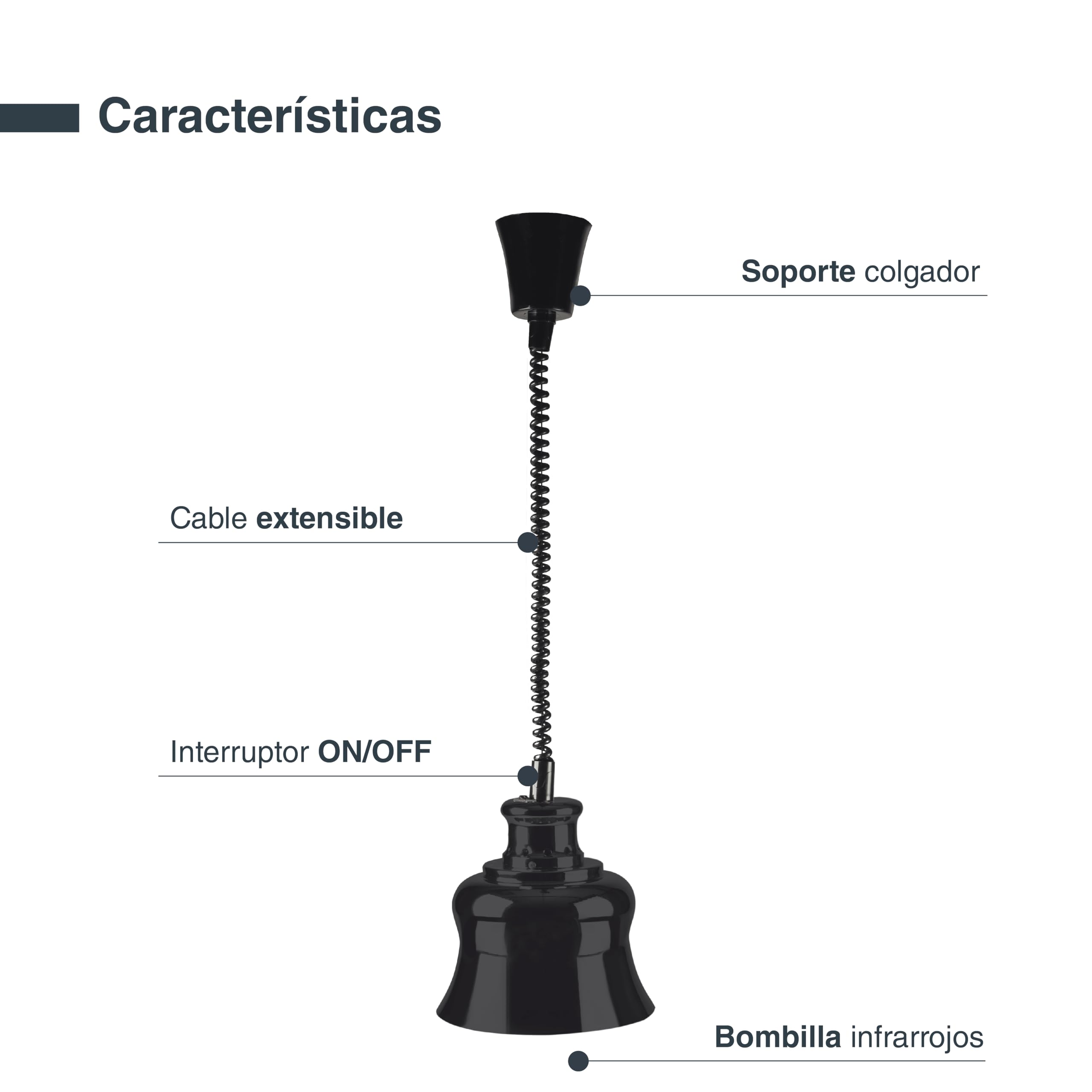 LACOR 69359 - Lámpara Calentamiento Infrarrojos, Lámpara Extensible | En aluminio ligero, para un uso práctico y profesional en cocina; ideal para cocina profesional y uso diario en casa