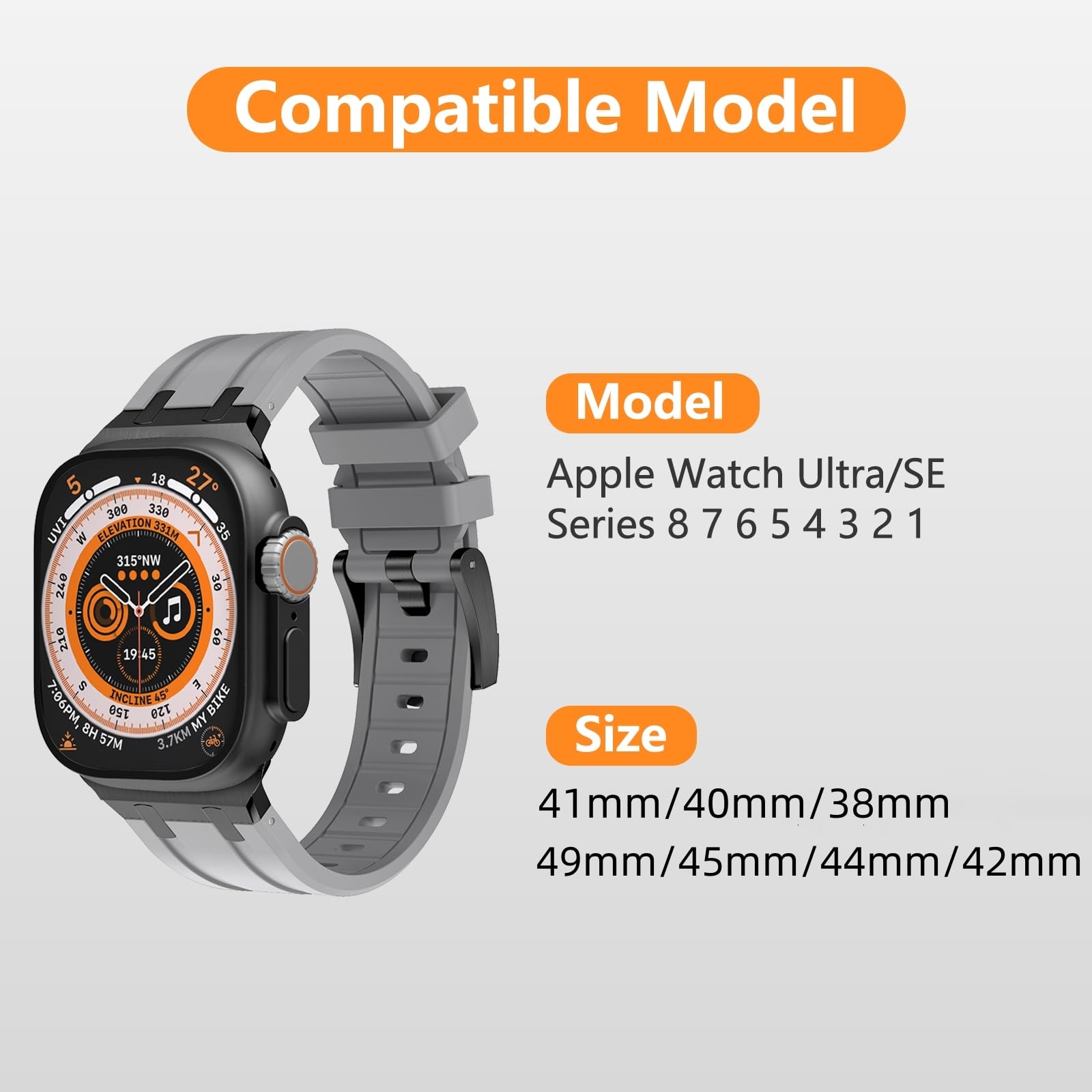 Sport Liquid Silicone Rubber Band with Stainless Steel Adapter for Apple Watch Ultra 49mm 45mm 44mm 42mm for Men, Durable Replacement Strap for iWatch Ultra, AP Rubber Watch Band for Watch Ultra 2 SE 9 8 7 6 5 4 3 2 1